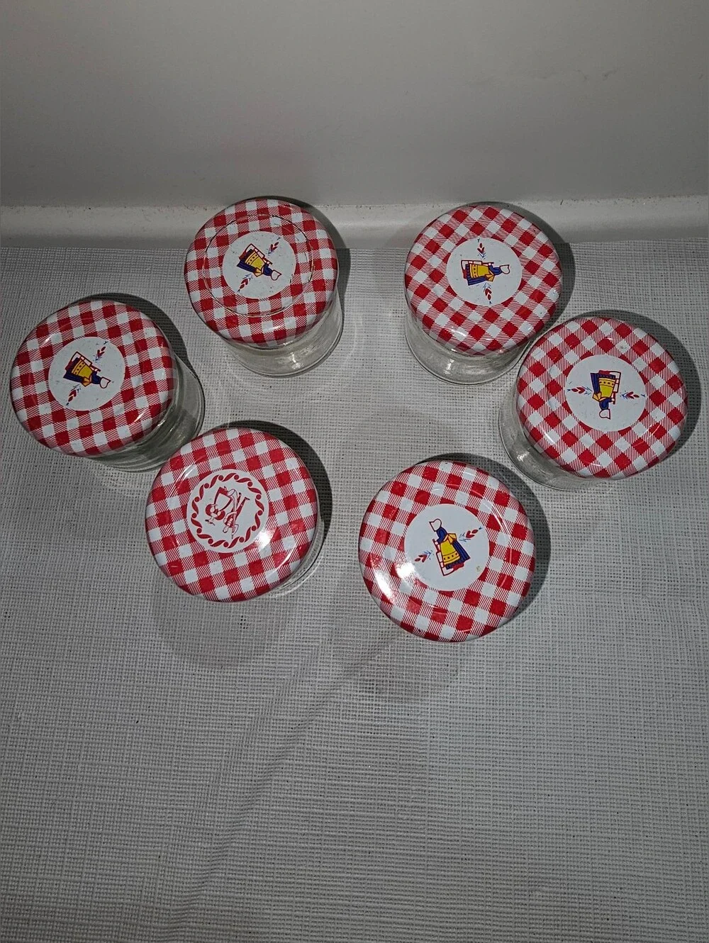 Red Gingham Glass Jam Jar Set - Unbranded